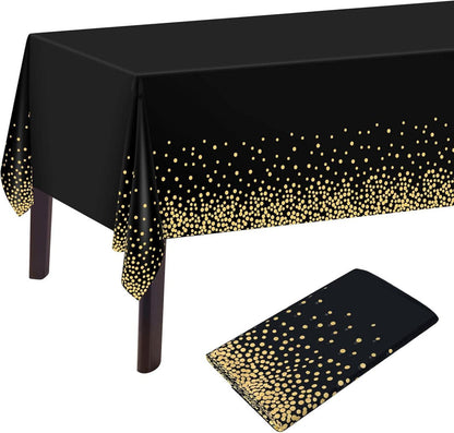 Schwarze Goldene Einweg Party Tischdecke 137 x 274cm Punkte