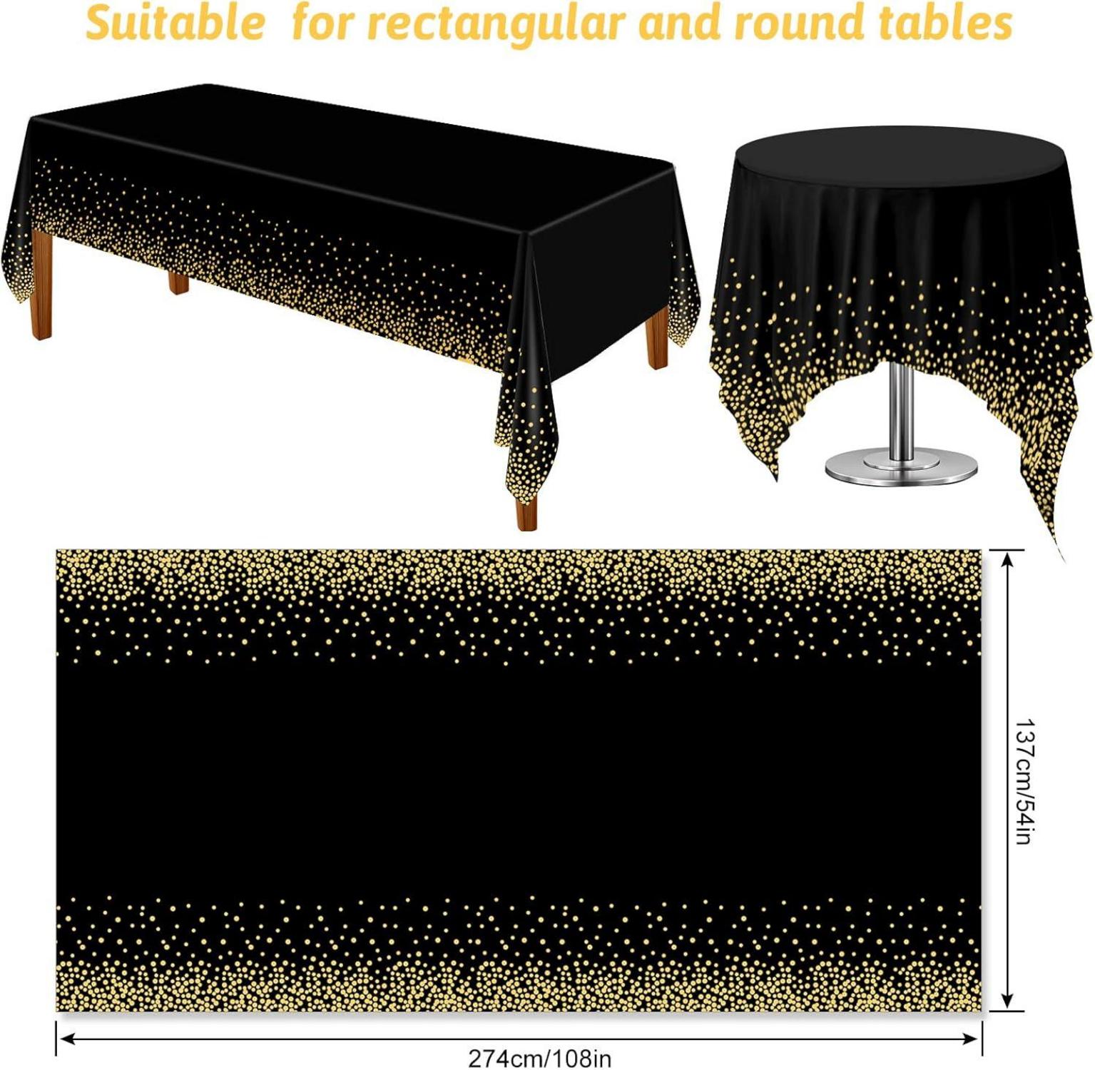 Schwarze goldene Einweg Tischdecke 137x274cm Punkte Konfetti