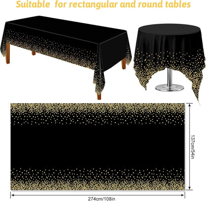Schwarze goldene Einweg Tischdecke 137x274cm Punkte Konfetti