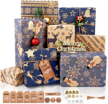 Weihnachten Geschenkpapier Set Dunkelblau Braun 6 Blatt Schleife