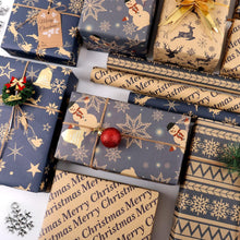 Weihnachten Geschenkpapier Set 6 Blatt Dunkelblau Braun