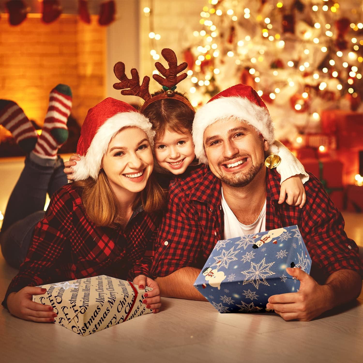 Weihnachten Geschenkpapier Set 6 Blatt Dunkelblau Braun Aufkleber Schleife