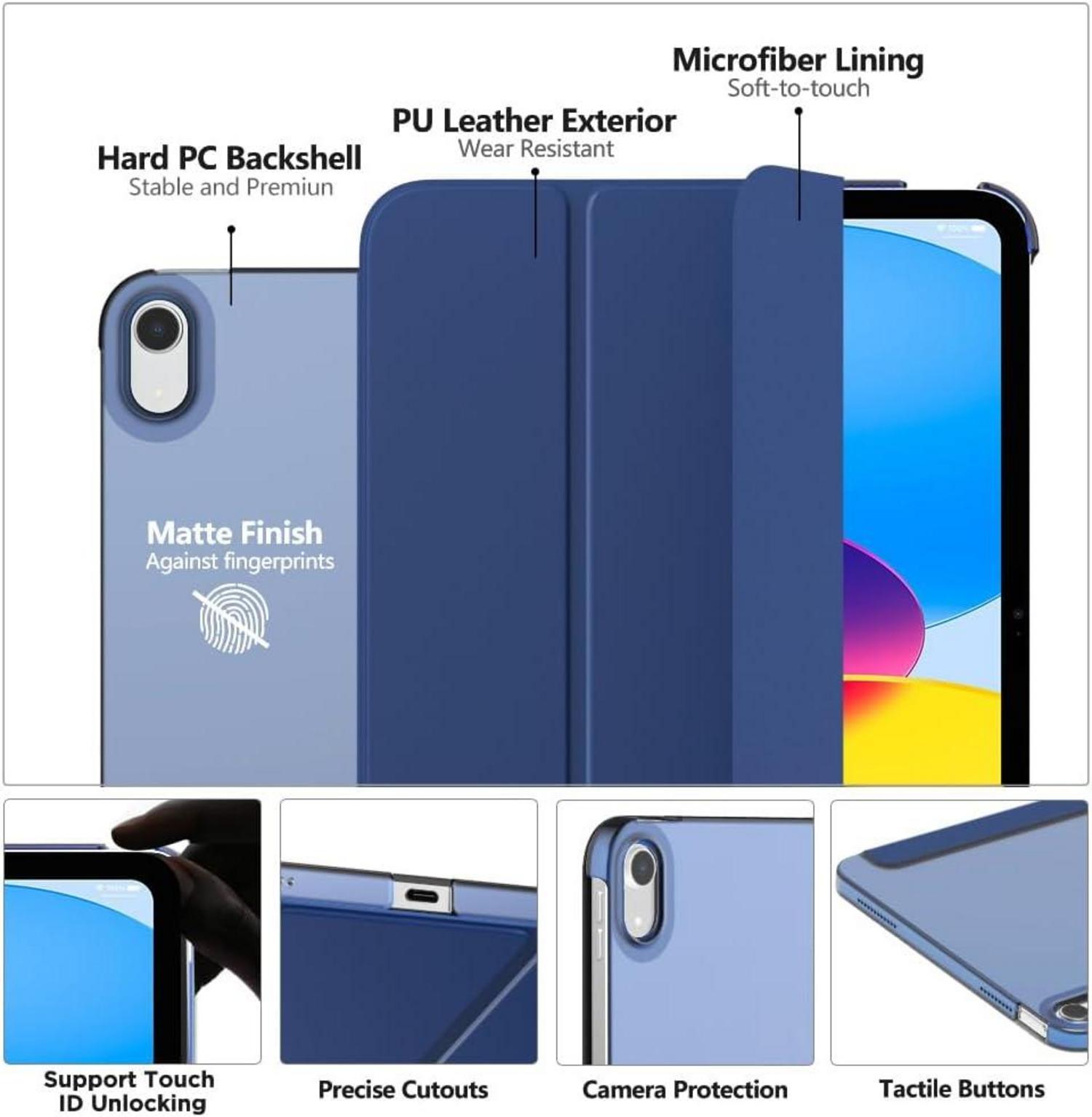 Schutzhülle iPad 10,9 Zoll 2022 PU Leder Transluzente Rückseite