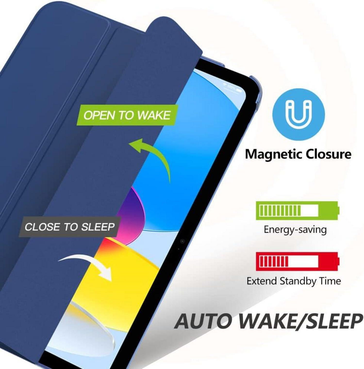 MoKo iPad 10,9 Hülle 2022 Dünne PU Leder Auto Schlaf Marineblau