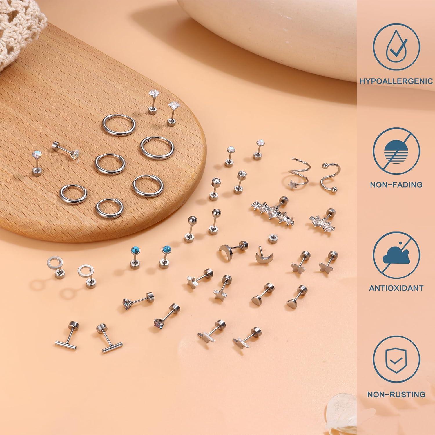 Kleine Ohrstecker Set Damen Chirurgenstahl Zirkonia Hypoallergen 19Paar