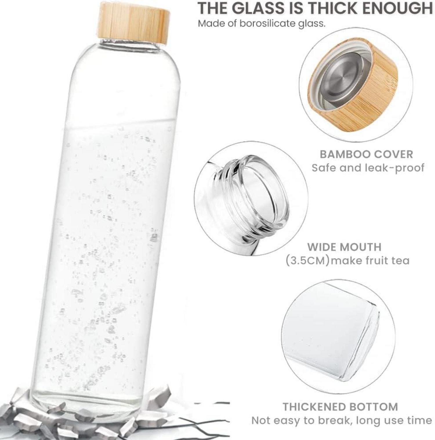 Glasflasche 1000 ml Bambusdeckel Schutzhülle Borosilikatglas