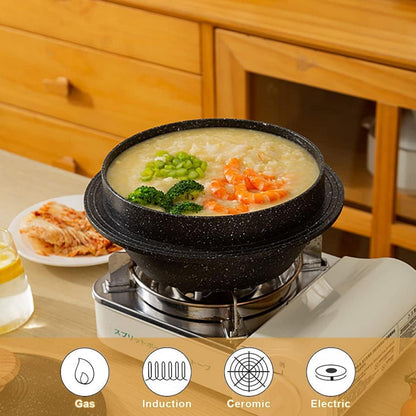 Bobikuke Koreanische Steinschale mit Deckel 20cm Dolsot Bibimbap Schale 2,3L - Schwarz