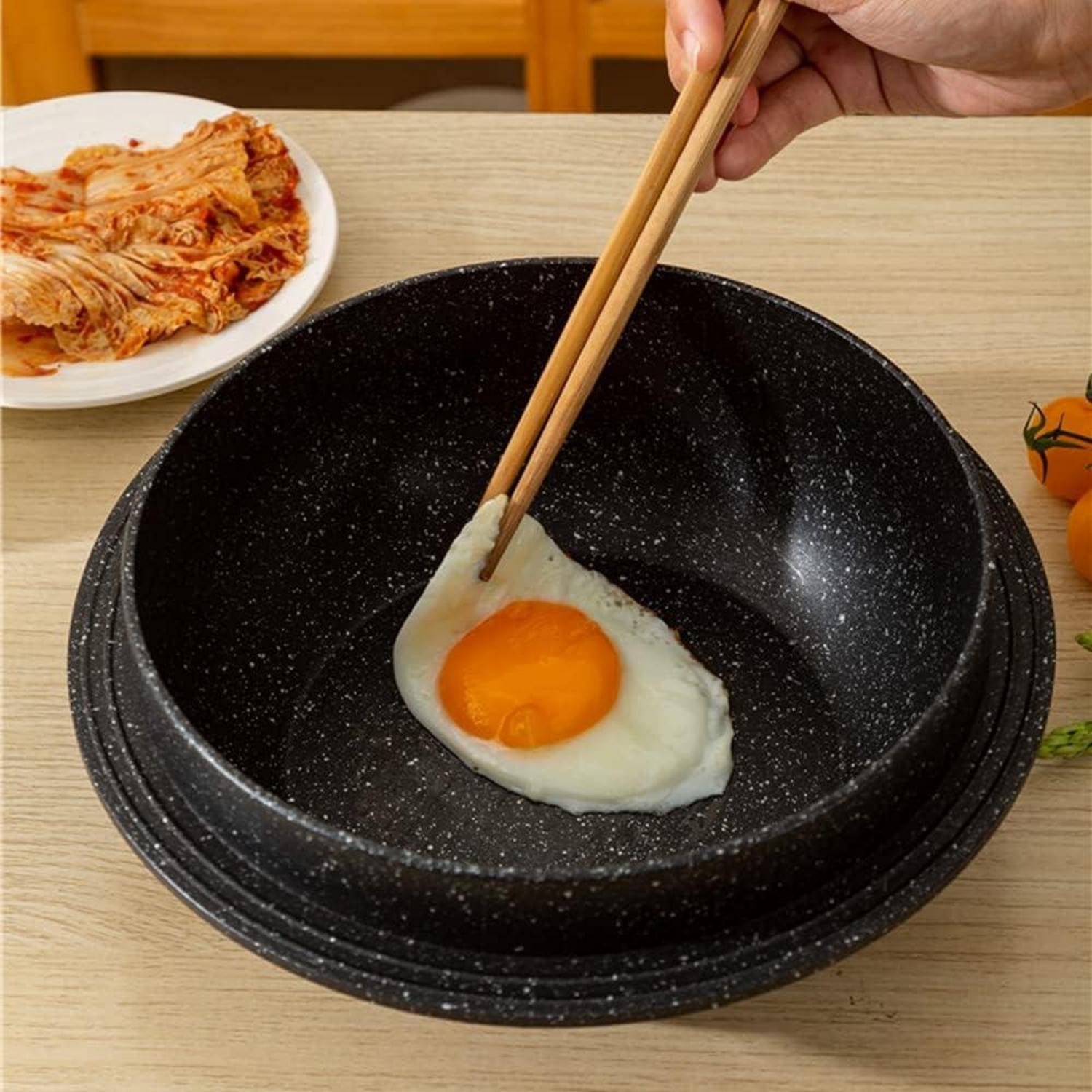 Koreanische Steinschale 20cm mit Deckel Dolsot Bibimbap Hot Pot 2,3L - Schwarz