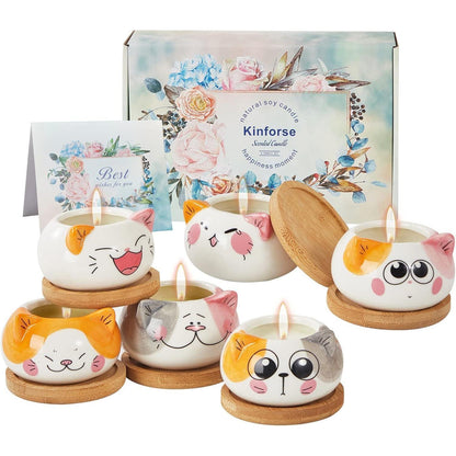 Geschenke für Frauen Duftkerzen geschenkset Katzen Vasen 6x