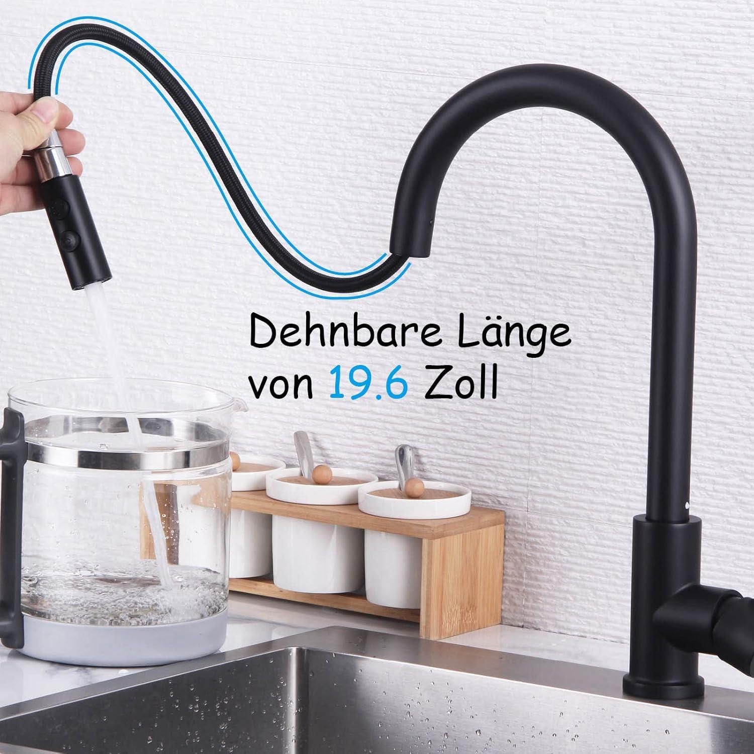 Schwarze Hochdruck Küchenarmatur mit Brause