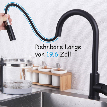 Schwarze Hochdruck Küchenarmatur mit Brause