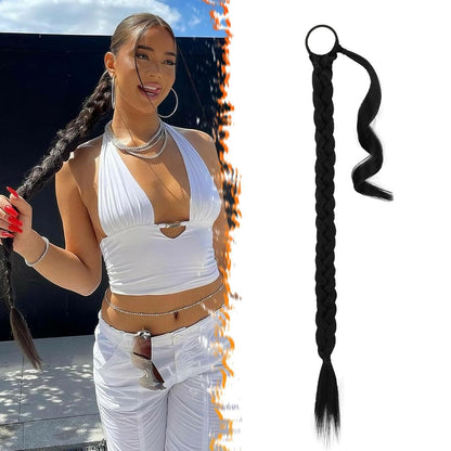 76cm Schwarze geflochtene Pferdeschwanzverlängerung synthetisch