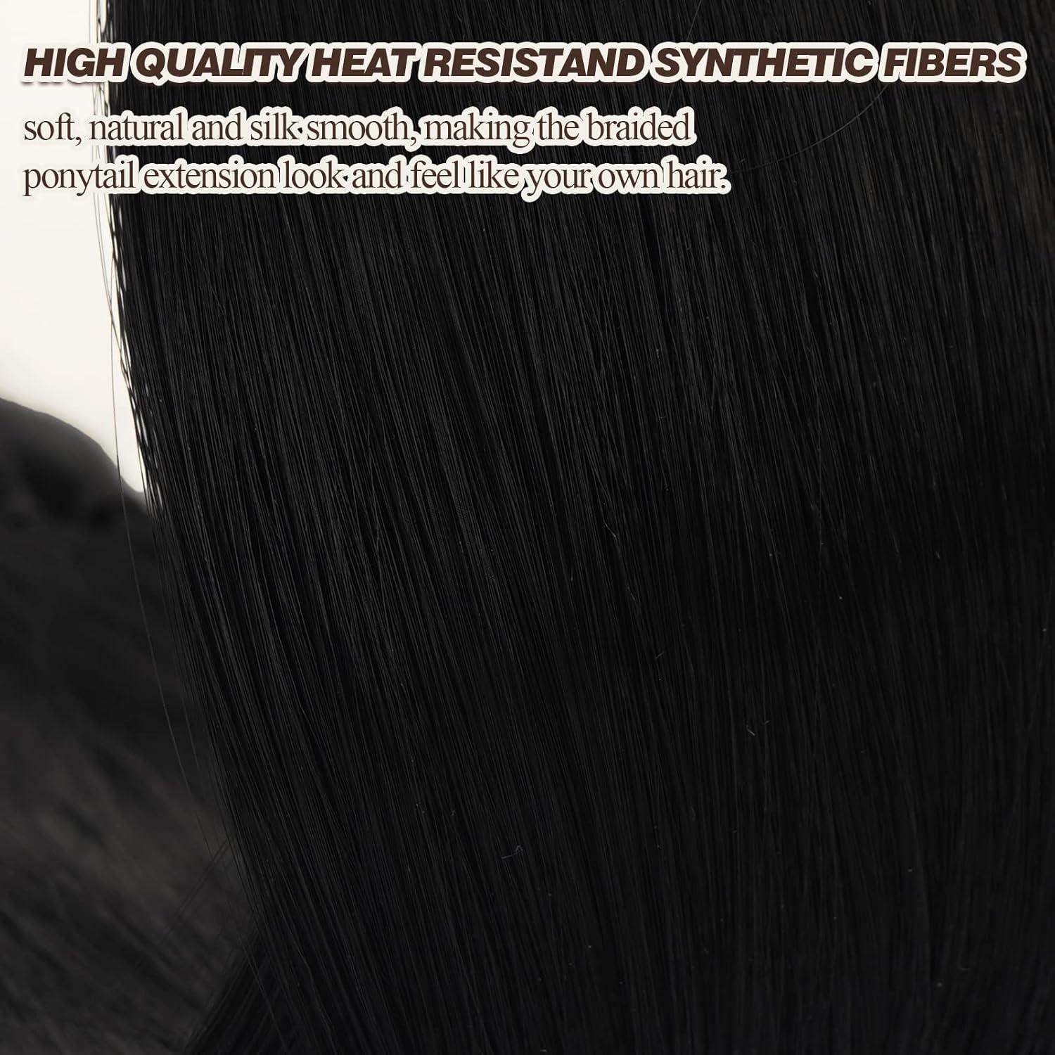 76cm Schwarze geflochtene Pferdeschwanzverlängerung synthetisch