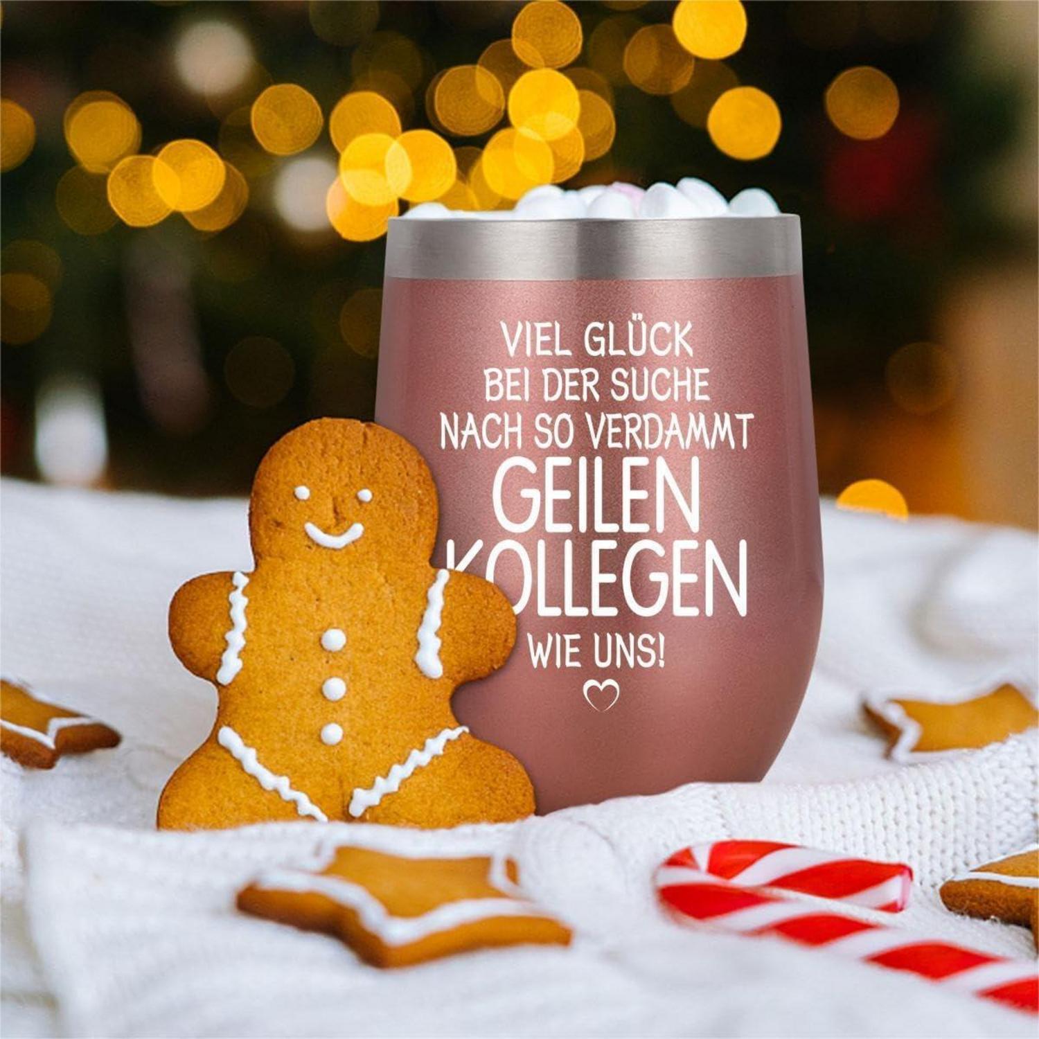 Abschiedsgeschenk Kollegen 12oz Edelstahl Thermobecher Roségold