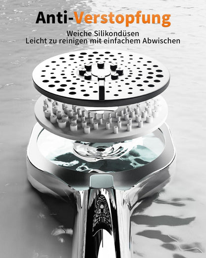 Duschkopf mit Stoppfunktion Wassersparend 3 Strahlarten Chrom