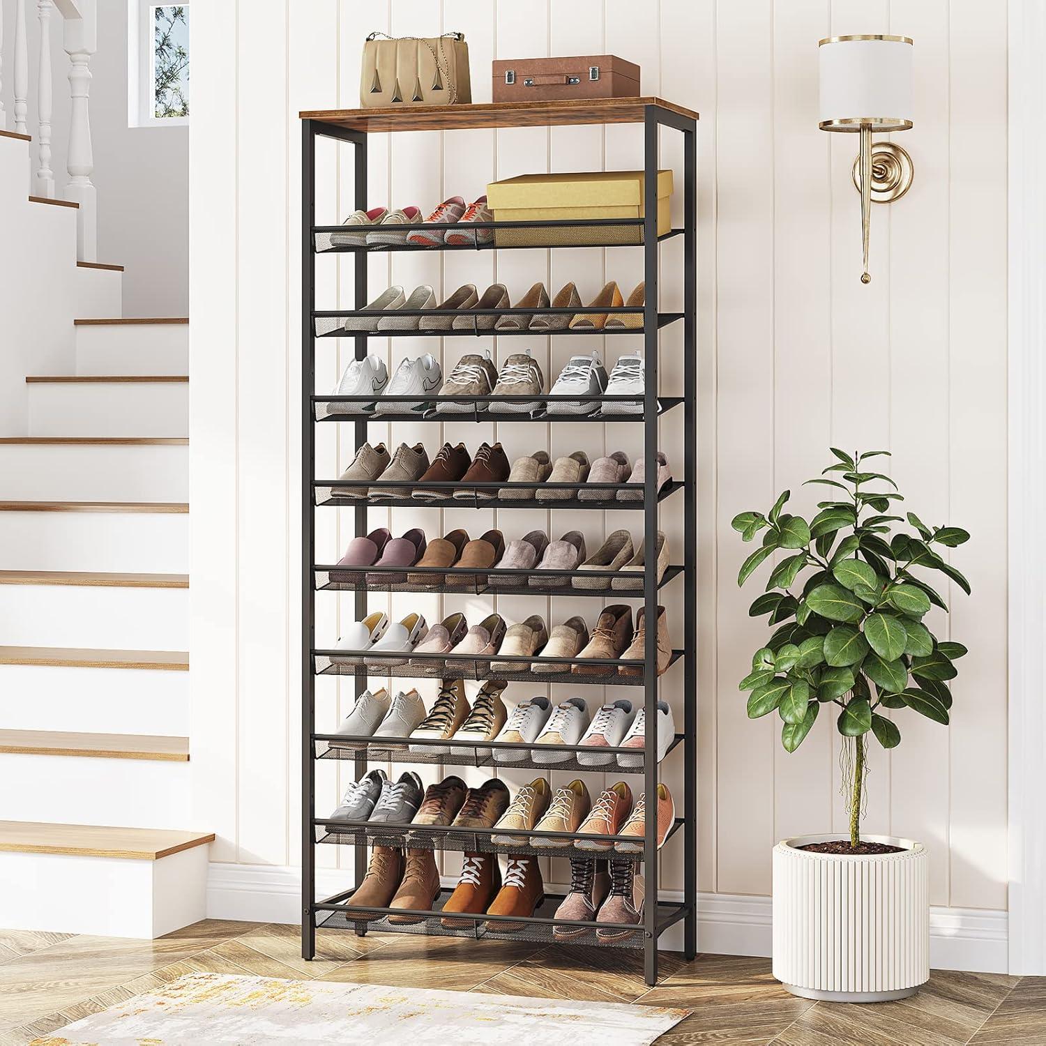 Schuhschrank mit 10 Etagen und anpassbaren Metallregalen