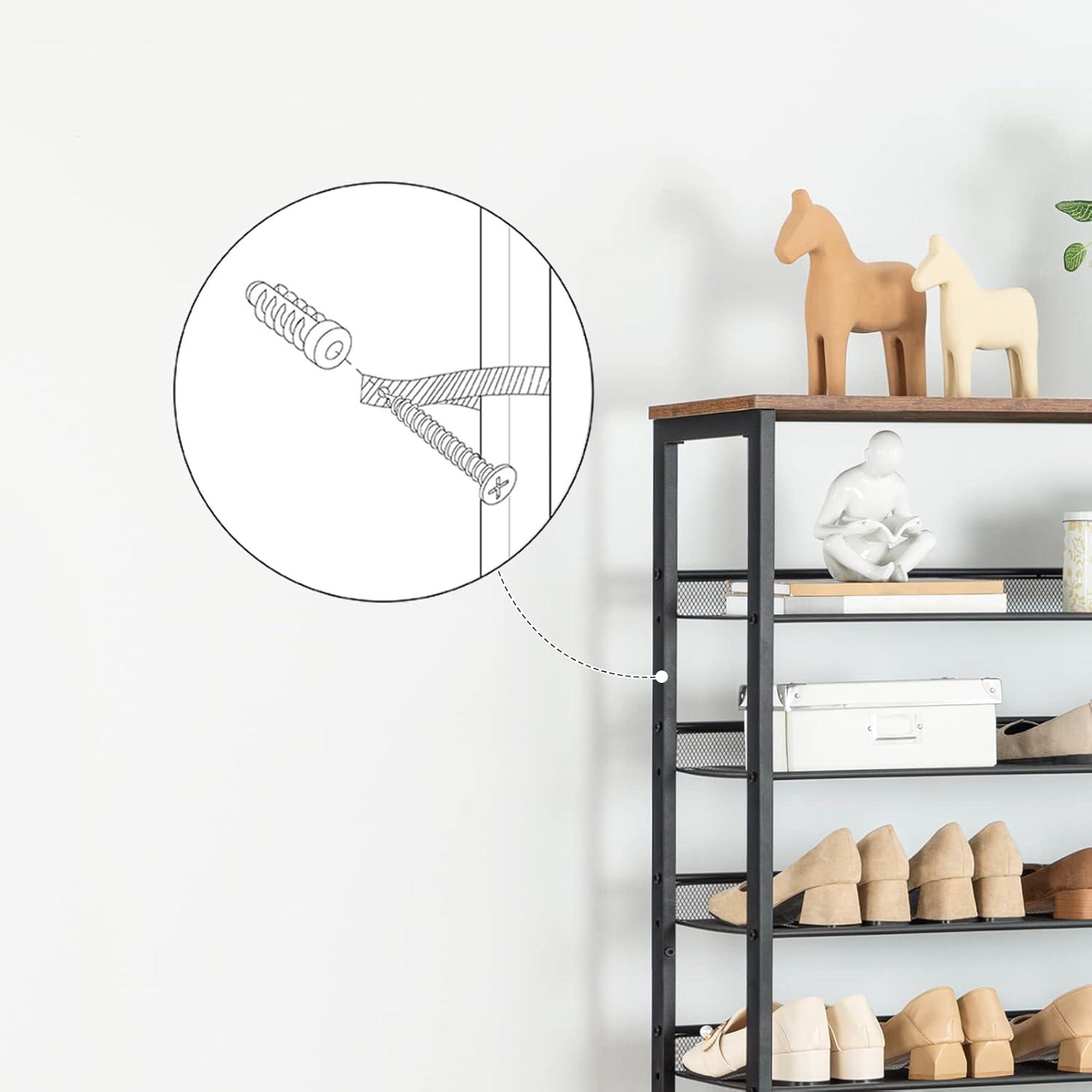 HOOBRO 10-stöckiges Schuhregal für 27-36 Paar Schuhe, Metallregale, platzsparend, Dunkelbraun-Schwarz