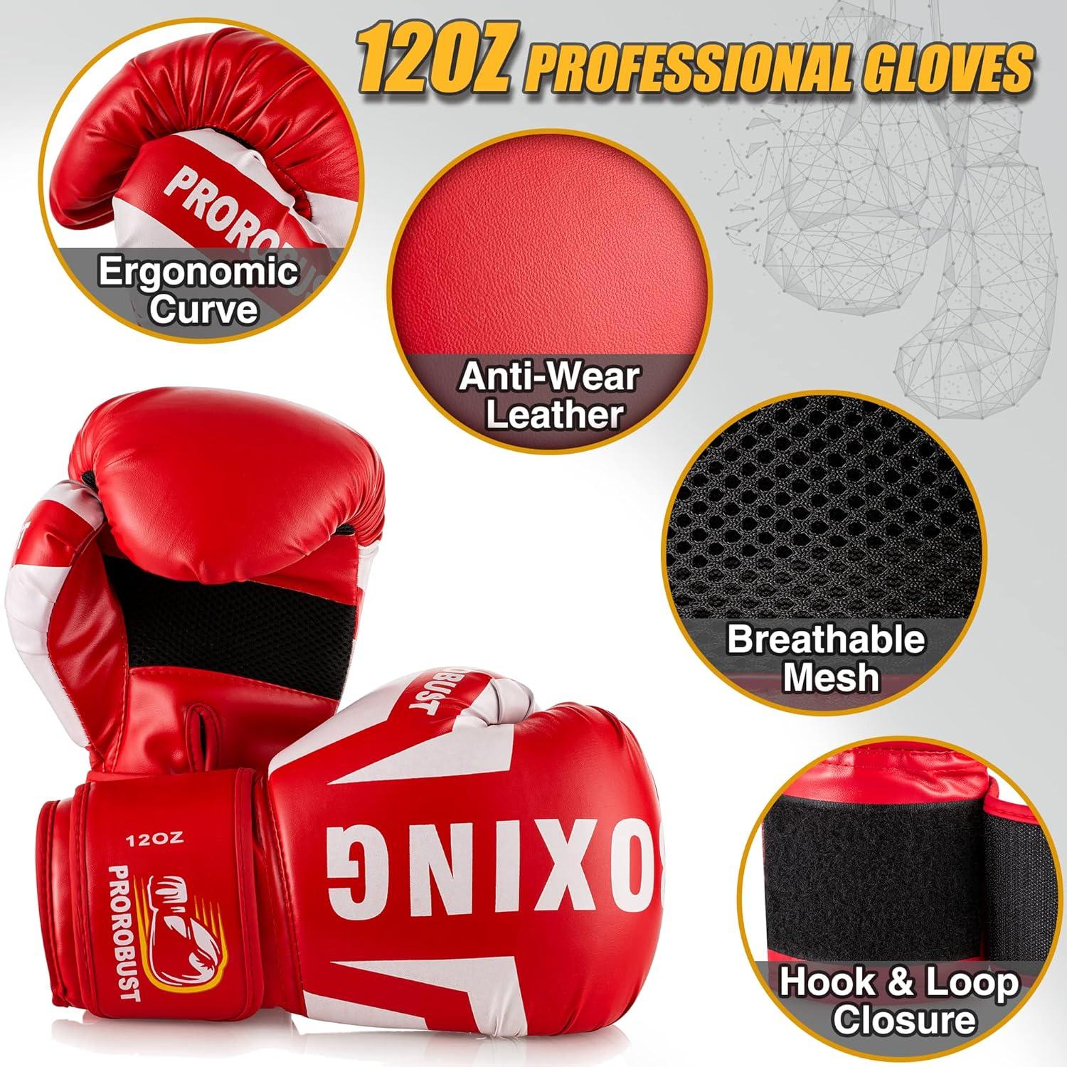 Prorobust Boxsack-Set 120cm PU Heavy Duty mit 12OZ Boxhandschuhen MMA Kickboxen Home Training Rot