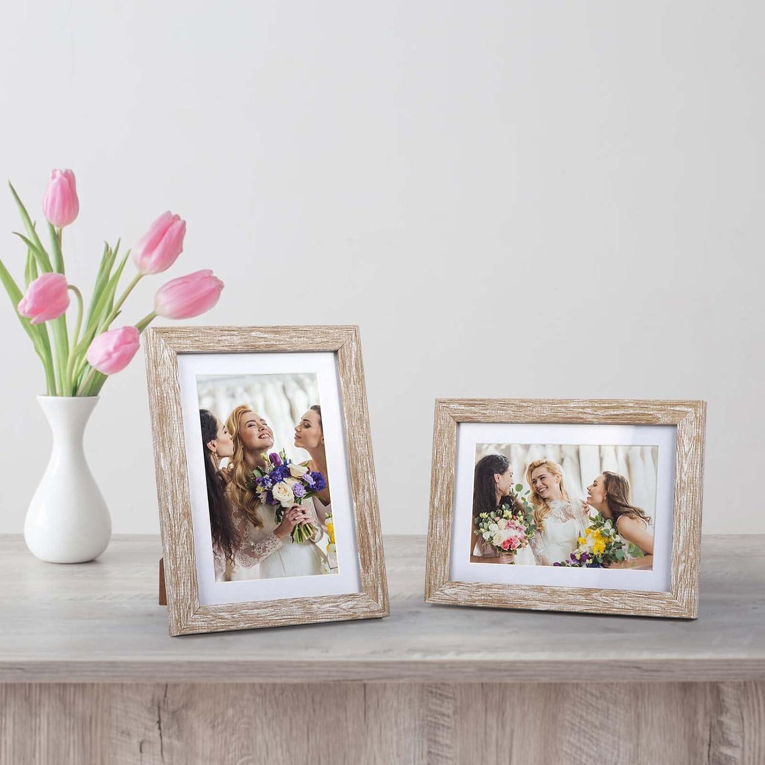 6er Set Natur Bilderrahmen 10x15cm für Fotos mit Passepartouts und ohne - Wand