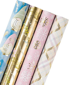 Weihnachtsgeschenkpapierrolle Gnome Elf Gold Lila Metallic-Folienglanz