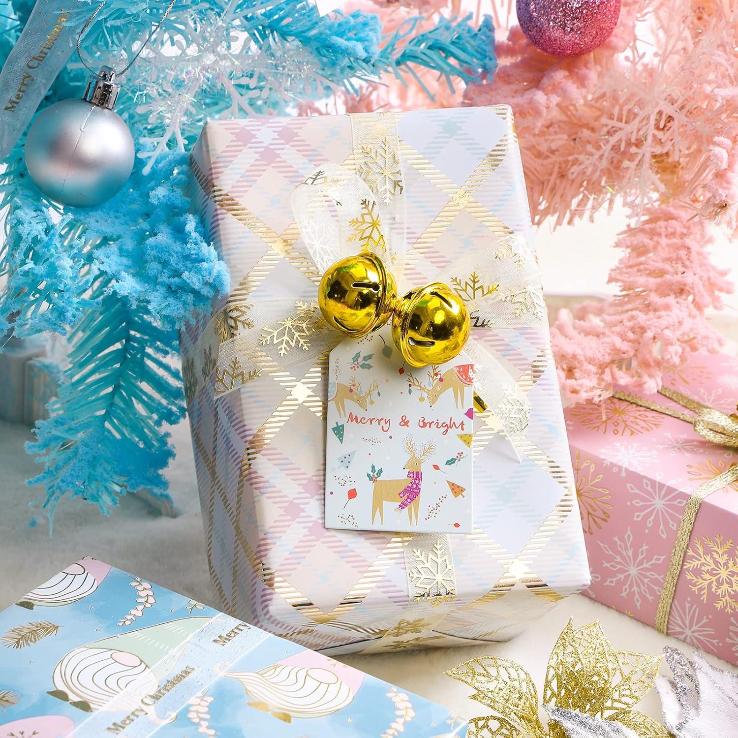 Weihnachtsgeschenkpapierrolle Gnome Elf Gold Lila Metallic-Folienglanz
