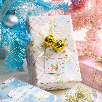 Weihnachtsgeschenkpapierrolle Gnome Elf Gold Lila Metallic-Folienglanz