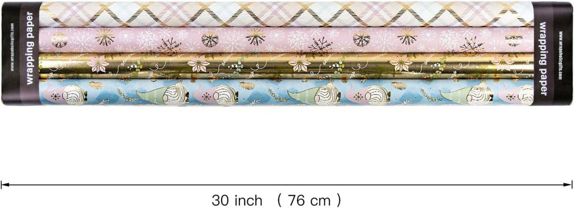 Weihnachtsgeschenkpapierrolle Gnome Elf Gold Lila 4 Rollen 76 cm x 305 cm