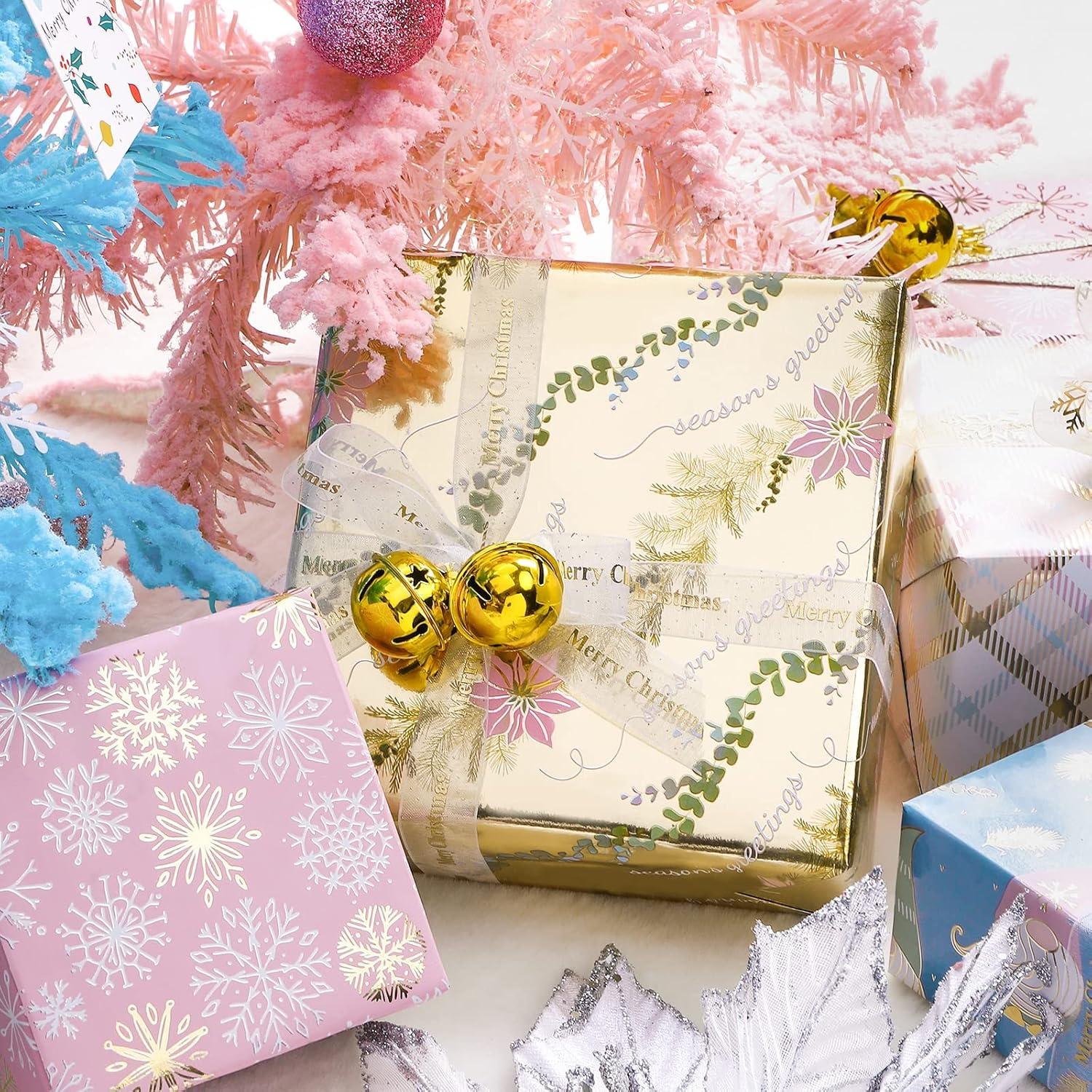 Weihnachtsgeschenkpapierrolle Gnome Elf Gold Lila Metallic-Folienglanz 4 Rollen