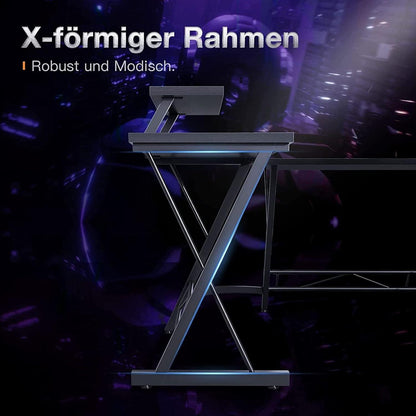 ODK Gaming Tisch Schreibtisch L-Form Monitorständer 167x120 cm Schwarz