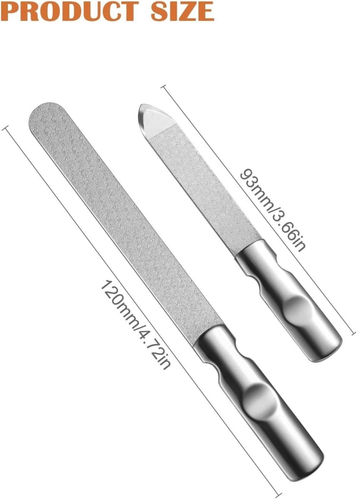 Metall Nagelfeile Edelstahl Profi Anti-Rutsch Griff Maniküre 2er Set