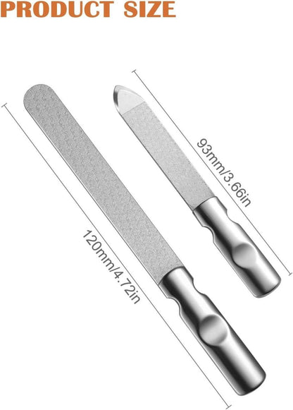 Metall Nagelfeile Edelstahl Profi Anti-Rutsch Griff Maniküre 2er Set