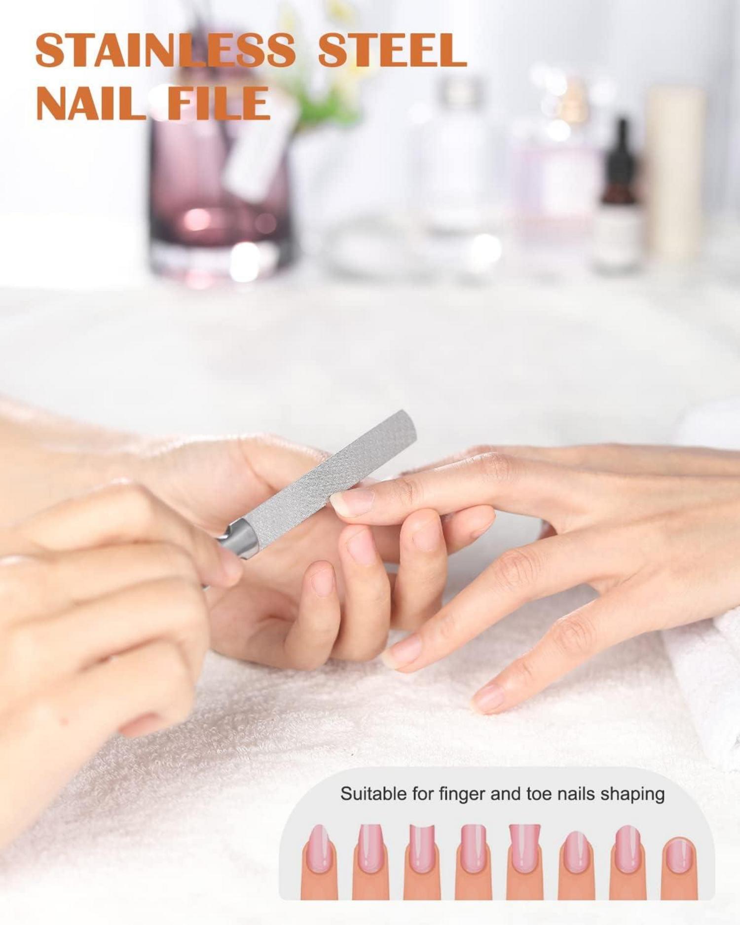 Nagelfeilen Edelstahl Doppelseitig, Anti-Rutsch Griff, Fein/Grob