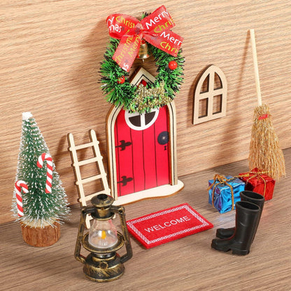 Wichteltür Zubehör Set Weihnachten Miniatur Feentür Ornament Holz Rot