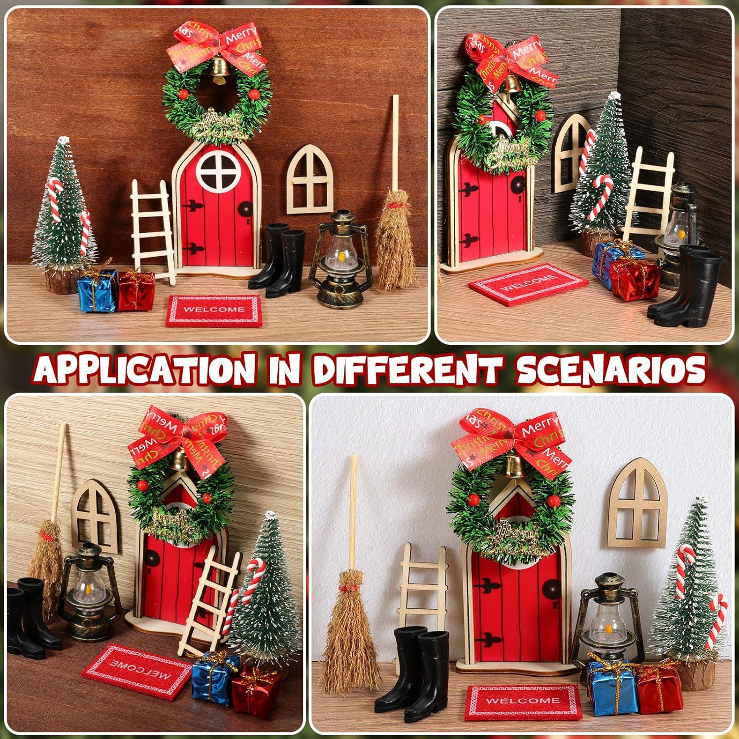 Miniatur Wichteltür Set Weihnachtsdeko Feentür Holz Zubehör Rot