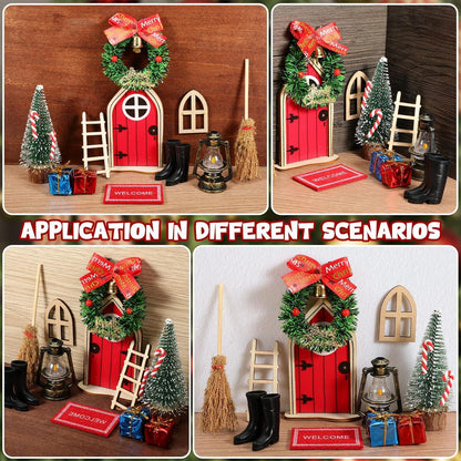 Miniatur Wichteltür Set Weihnachtsdeko Feentür Holz Zubehör Rot