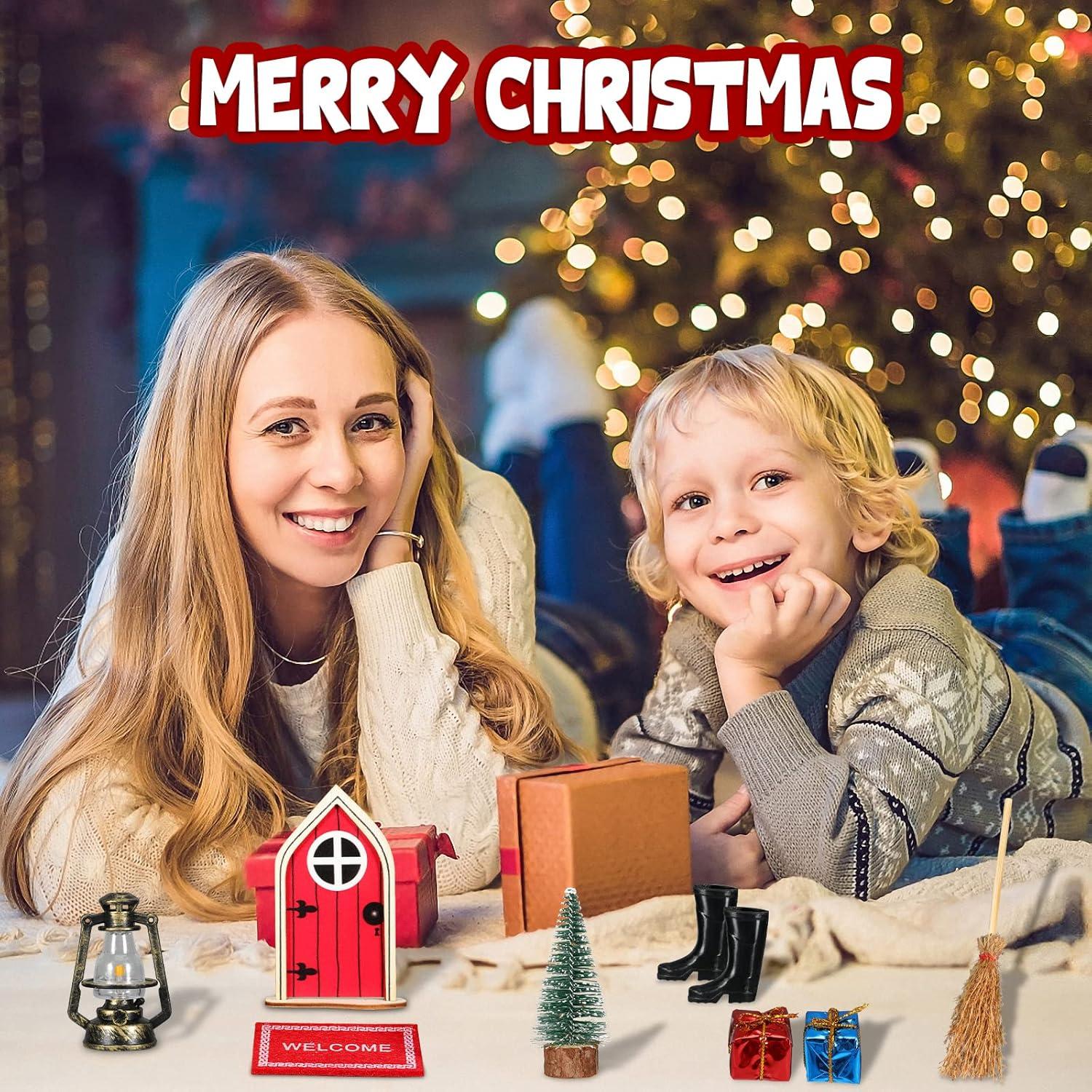 Miniatur Wichteltür Set Weihnachtsdeko Feentür Holz Zubehör Rot