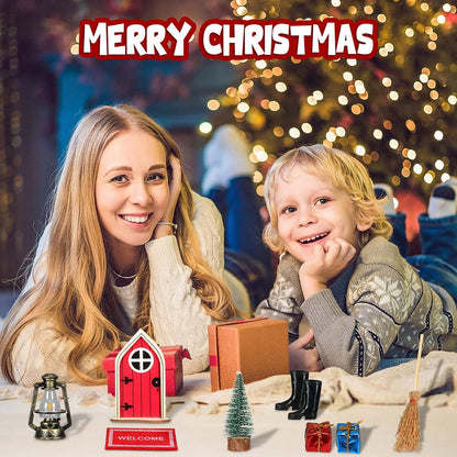 Miniatur Wichteltür Set Weihnachtsdeko Feentür Holz Zubehör Rot