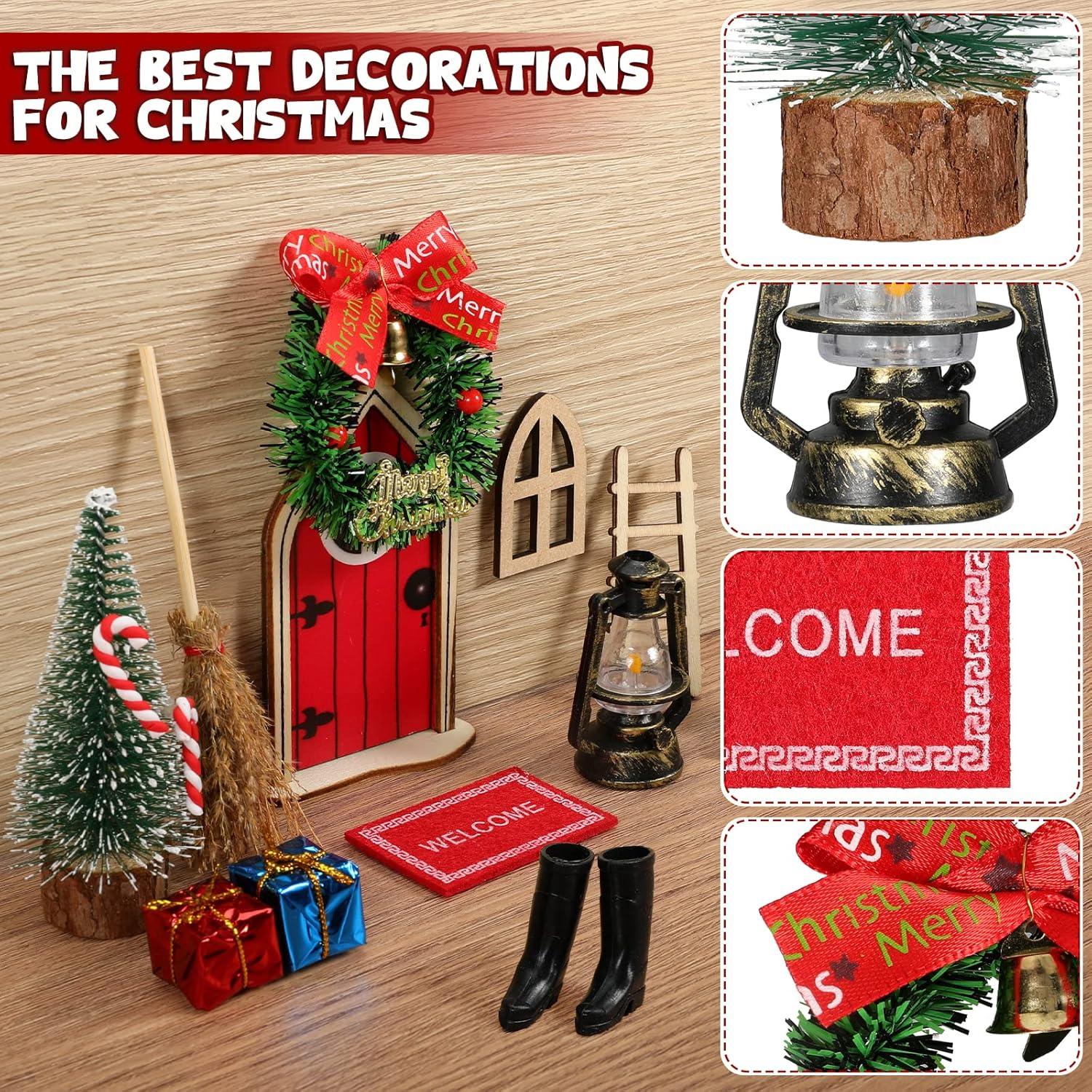 Miniatur Wichteltür Set Weihnachten Deko Holz Zubehör Rot