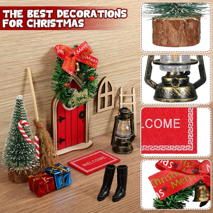 Miniatur Wichteltür Set Weihnachten Deko Holz Zubehör Rot