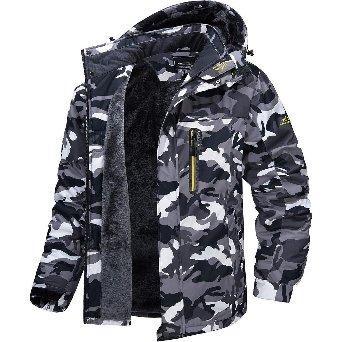 Herren Fleecejacke Winter Warm Gefüttert Skijacke Outdoor Schwarz-Camo S