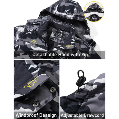 Herren Winterjacke warm gefüttert winddicht wasserdicht abnehmbare Kapuze Schwarz-Camo M