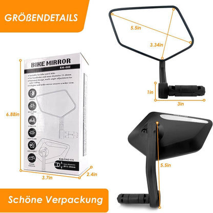 Fahrradspiegel HD Echtglas Extra Groß Linkslenker 15-20mm klappbar