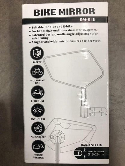 Arkham Fahrradspiegel Schlagfestes Echtglas Extra Groß 360° Reflektierend - Links Lenker 15-20mm - E-Bike Rückspiegel klappbar