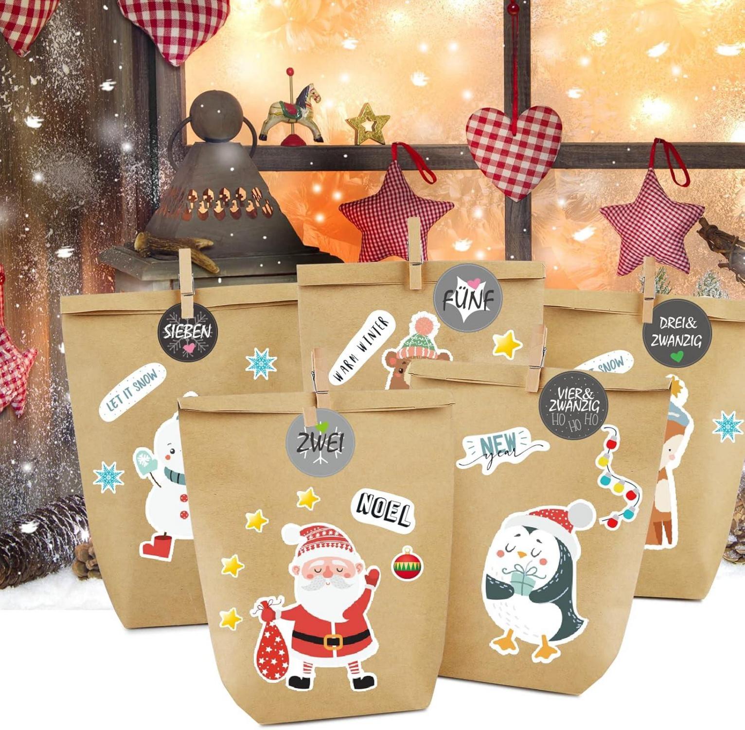 Adventskalender zum Selbstbefüllen: DIY Weihnachtstüten Set 25 braunen