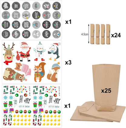 Adventskalender zum Selbstbefüllen mit Aufklebern und Holzklammern