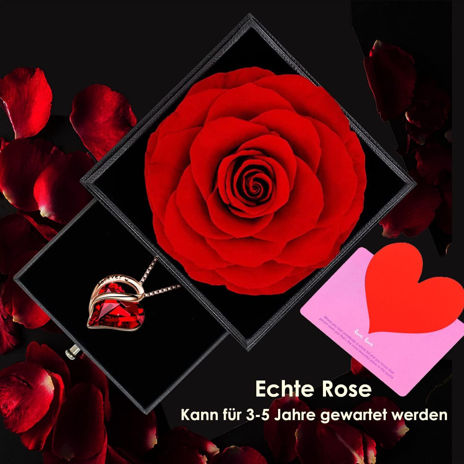 Ewige Rosenbox mit Damen Kette und Rote Rose