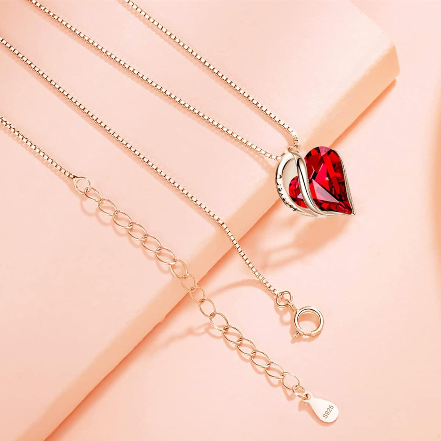 Ewige Rose Box Rote Rose Anhänger Damen Kette 925 SilberKristell Herz Halskette