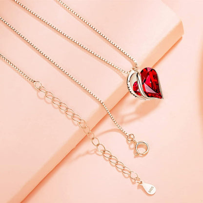 Ewige Rose Box Rote Rose Anhänger Damen Kette 925 SilberKristell Herz Halskette