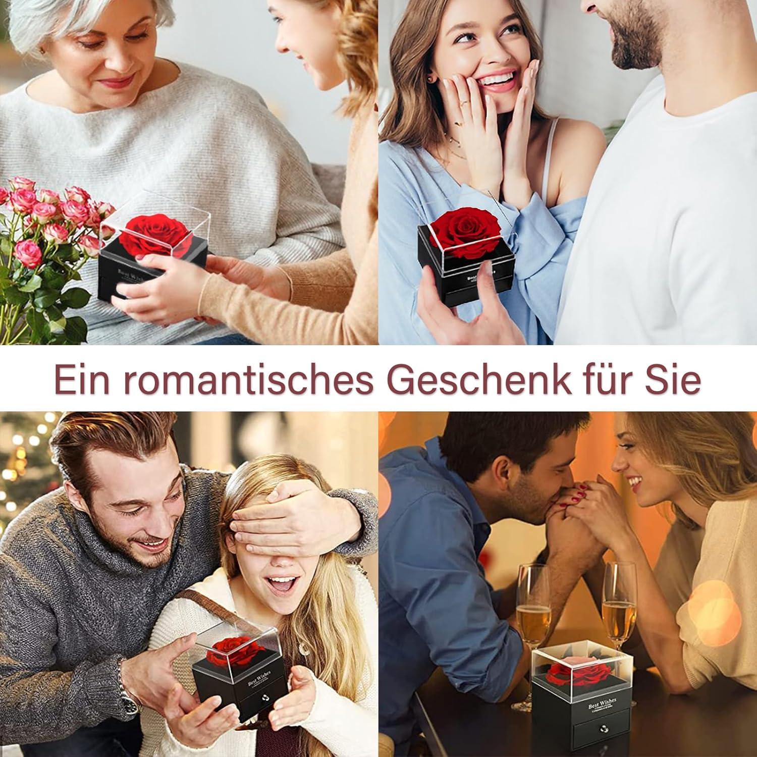 Ewige Rose Box Damen Kette Rote Rose Valentinstag Muttertag Herzkette