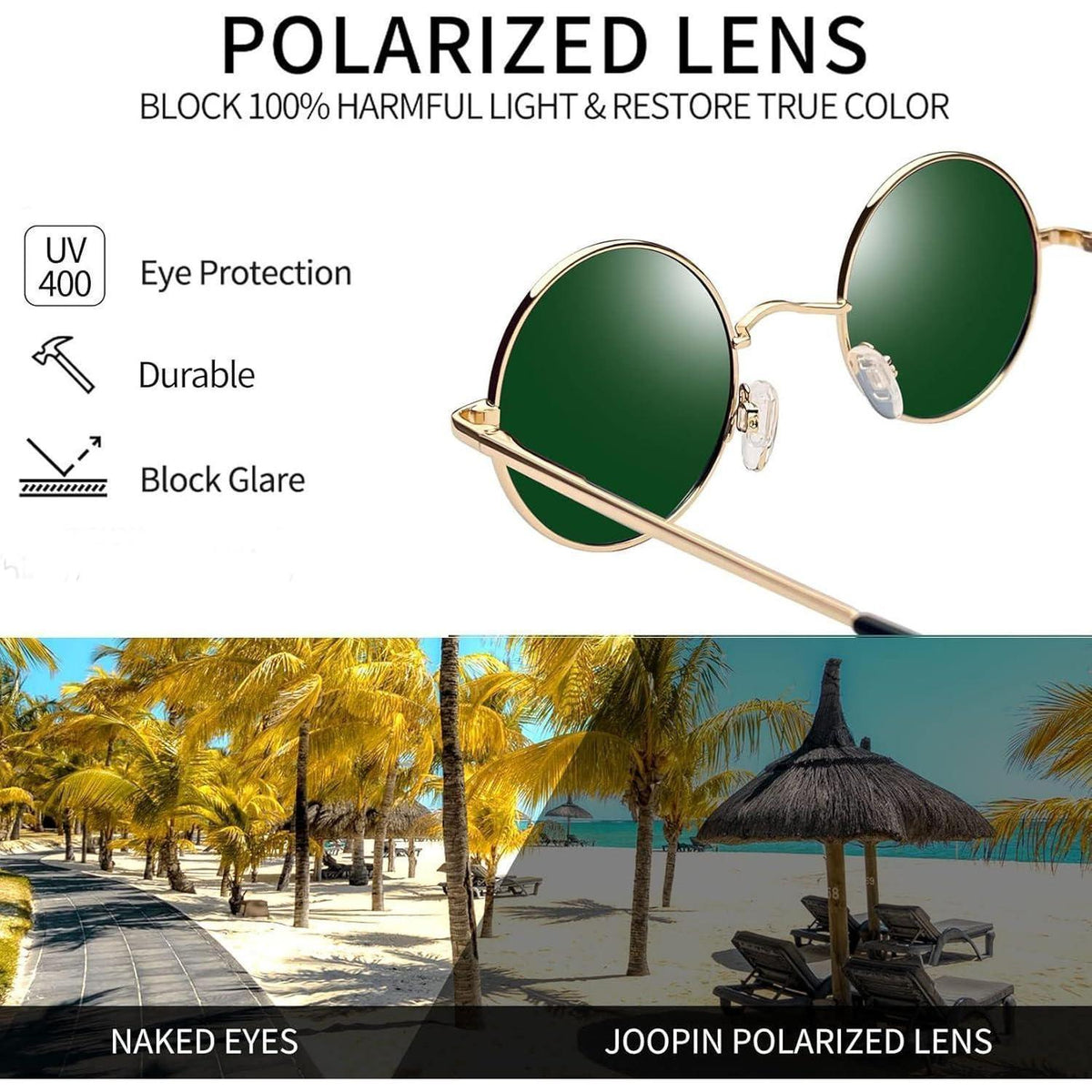 Runde Sonnenbrille Herren Damen Polarisierte Vintage UV400 Metallrahmen Gold